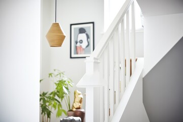 clean, whitepainted stairwell in a scandinavianstyle interior
