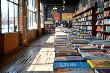 the bookstore with bookshelf full of books professional photography