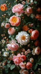 A painting of pink and white flowers in a vase