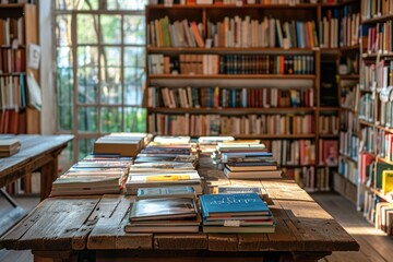 Obraz premium the bookstore with bookshelf full of books professional photography