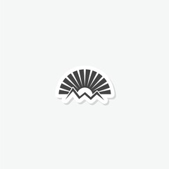 Mountain sun logo sticker isolated on gray background