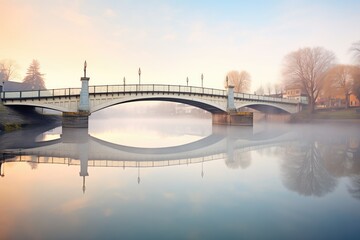 Fototapeta premium bridge reflecting on a calm river at dawn