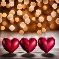 Hearts on wood against bokeh background