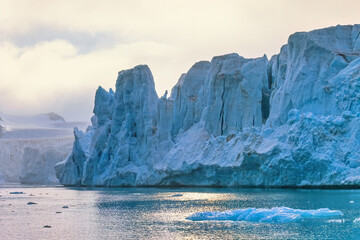 View at a glacier by the sea in Svalbard island