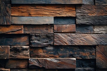 Wood wall  mockup and display for product, banner style dark rough Arrange in zigzag pattern Box Square brick