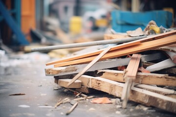 broken wooden plank amidst construction debris