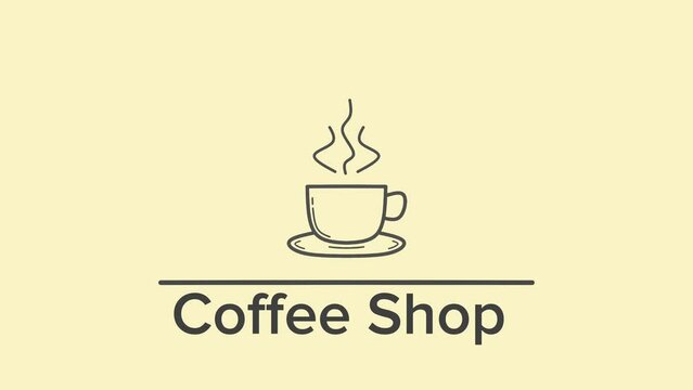 Animated illustration of coffee cup icon and letter coffee shop