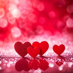 Red Hearts On Shiny Glitter Background