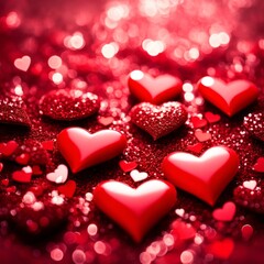 Red Hearts On Shiny Glitter Background