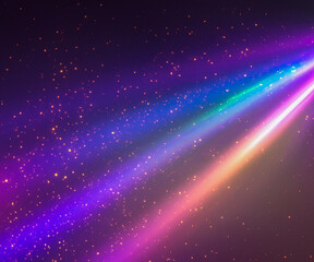 Iridescent sparkling glow. Led neon purple pink gold glowing. Refraction of rays through a prism.