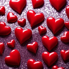 Fototapeta premium Red Hearts On Shiny Glitter Background