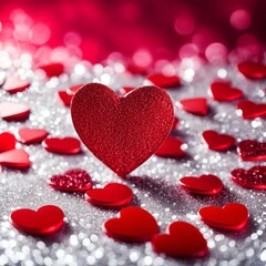 Red Hearts On Shiny Glitter Background