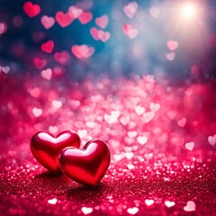 Obraz premium Red Hearts On Shiny Glitter Background
