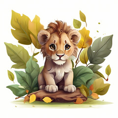 lion cub on leaves