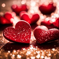 Obraz premium Red Hearts On Shiny Glitter Background