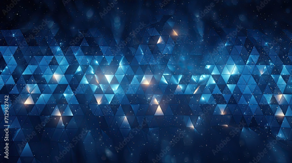 Wall mural background with blue triangles arranged in a diamond pattern with a bokeh effect and color grading