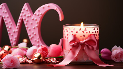 Decorated with candles and some ribbon with everything in pink