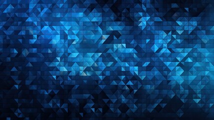 Background with blue triangles arranged in a grid pattern with a chromatic aberration effect and film grain