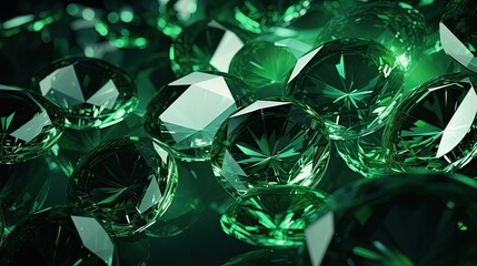 Background with green diamonds arranged in a circular pattern with a 3d effect and particle system