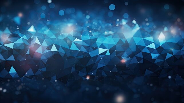 Background with blue triangles arranged in a diamond pattern with a bokeh effect and color grading
