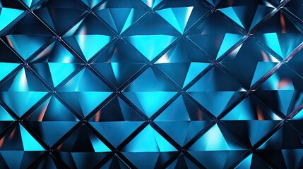 Background with neon blue diamonds arranged in a checkerboard pattern with a chromatic aberration effect and film grain