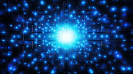 Fototapeta premium Background with neon blue squares arranged in a grid pattern with a kaleidoscope effect and radial blur