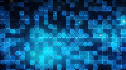 Background with neon blue squares arranged in a honeycomb pattern with a glitch effect and digital distortion