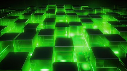 Background with neon green squares arranged in a repeating pattern with a neon glow effect and lens flares