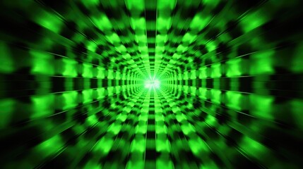 Background with neon green squares arranged in a honeycomb pattern with a kaleidoscope effect and radial blur