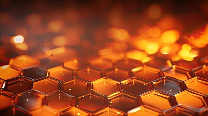 Background with neon orange diamonds arranged in a honeycomb pattern with a bokeh effect and color correction