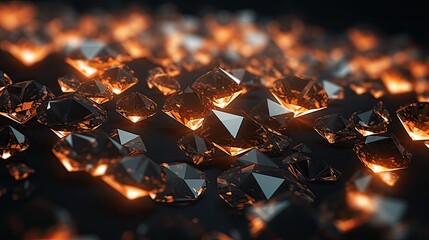 Background with neon orange diamonds arranged randomly with a bokeh effect and color grading - obrazy, fototapety, plakaty