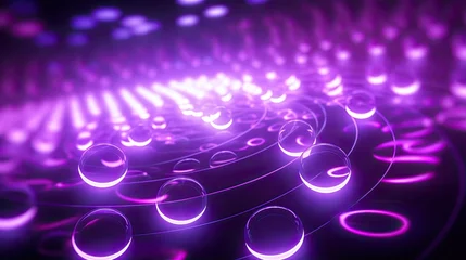 Tuinposter Background with neon purple circles arranged in a repeating pattern with a motion blur effect and light streaks © Gefo