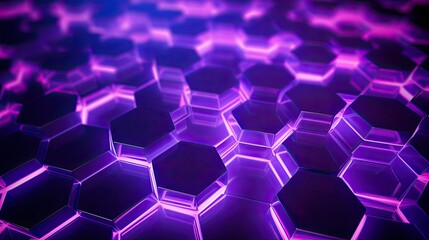 Obraz na płótnie Canvas Background with neon purple hexagons arranged in a honeycomb pattern with a motion blur effect and light streaks
