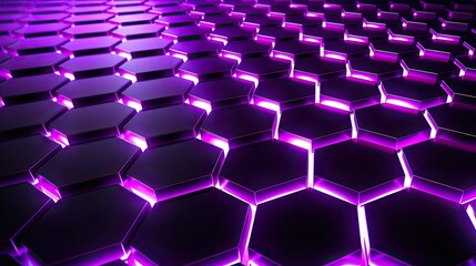 Fototapeta premium Background with neon purple hexagons arranged in a honeycomb pattern with a motion blur effect and light streaks
