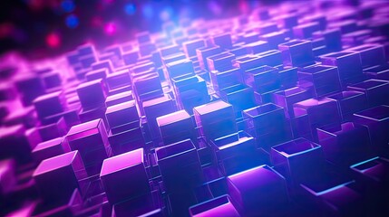Fototapeta premium Background with neon purple squares arranged randomly with a motion blur effect and light streaks