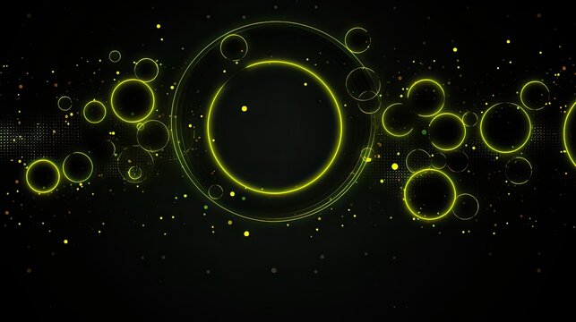 Background With Neon Yellow Circles Arranged Randomly With A 3d Effect And Particle System