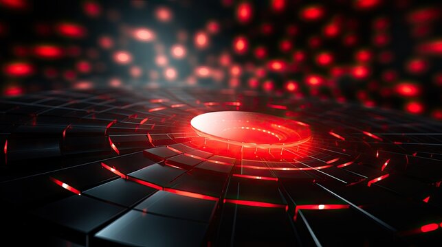 Background with red circles arranged in a grid pattern with a mirror effect and radial blur
