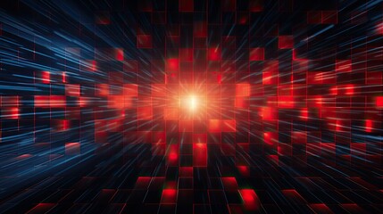 Background with red squares arranged in a grid pattern with a mirror effect and radial blur