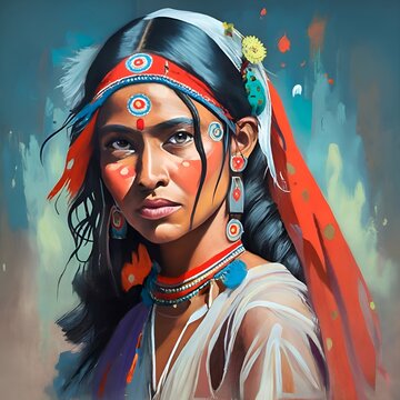 painting of red indian woman 