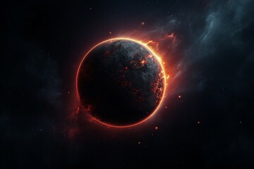 Dark planet orbited by a glowing sphere
