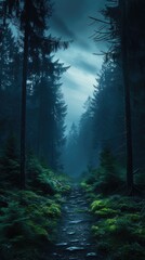 Obraz premium Atmospheric photo of twilight mysterious forest 4k