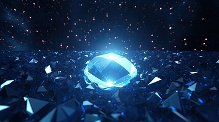 Background with blue diamonds arranged in a circular pattern with a 3d effect and particle system