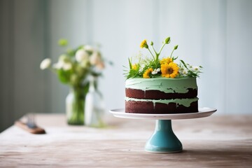 vegan chocolate cake with avocado icing, natural light