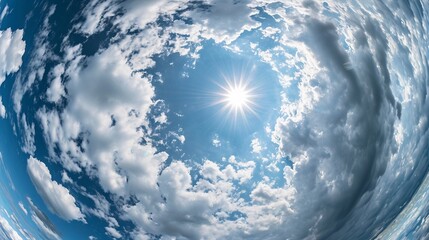 Fisheye lens picture of clouds on blue sky