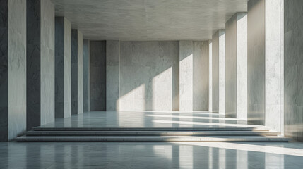 Sunlit Modern Marble Corridor with Shadows.