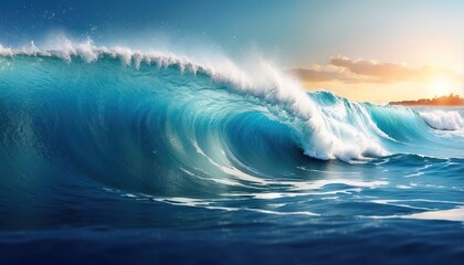 Big breaking blue ocean wave