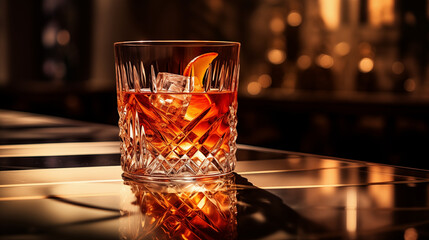 Cocktail Glass in Trendy Bar. Banner with place for text