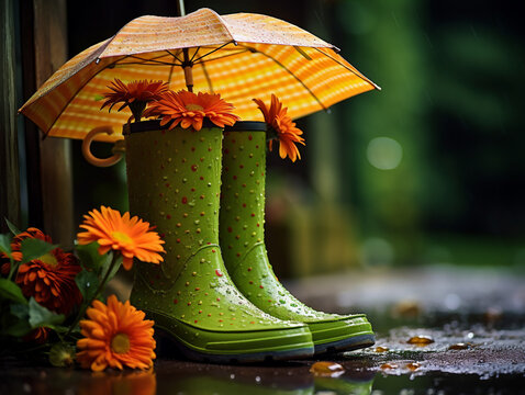 Rainboots with umbrella