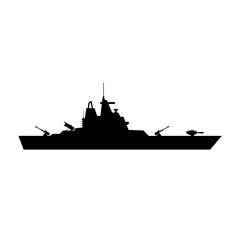 Battleship silhouette icon vector. Warship silhouette for icon, symbol or sign. Battleship symbol for military, war, navy, conflict and patrol