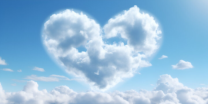 heart shaped clouds in the sky,,,Clouds love shape and blue sky background. AI Generated